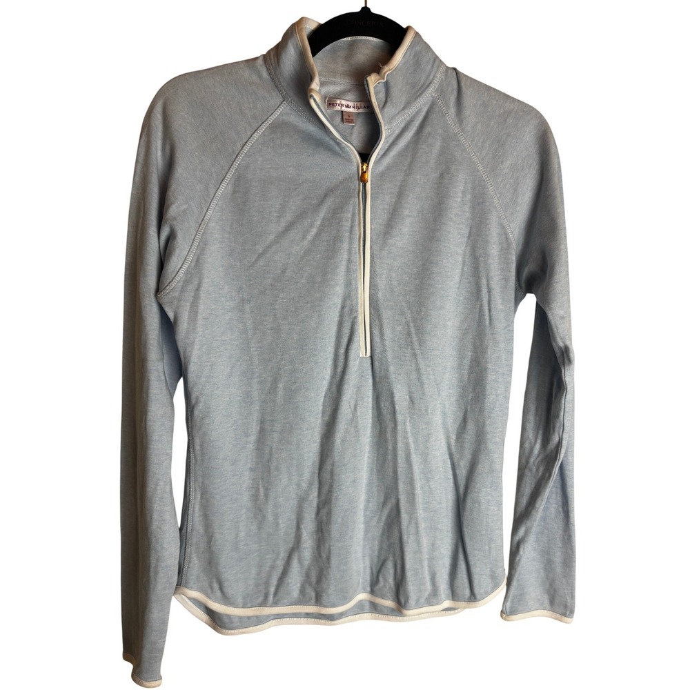 Peter Millar Womens Light Blue Cotton 1/4 Zip Pullover Sweatshirt Small Raglan